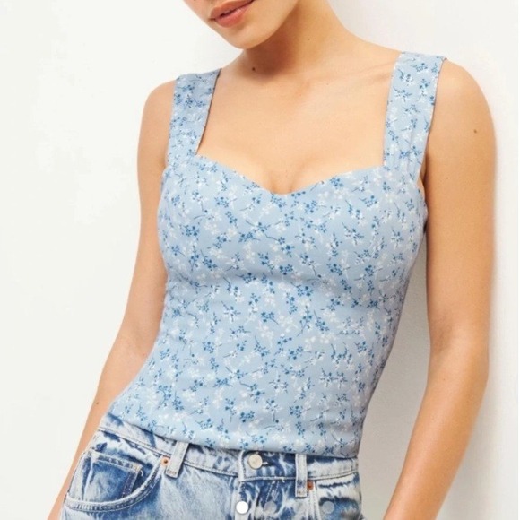 Reformation Tops - Reformation Hester Tank Top 4 Blue Floral Coquette Sweetheart Cami Cottagecore